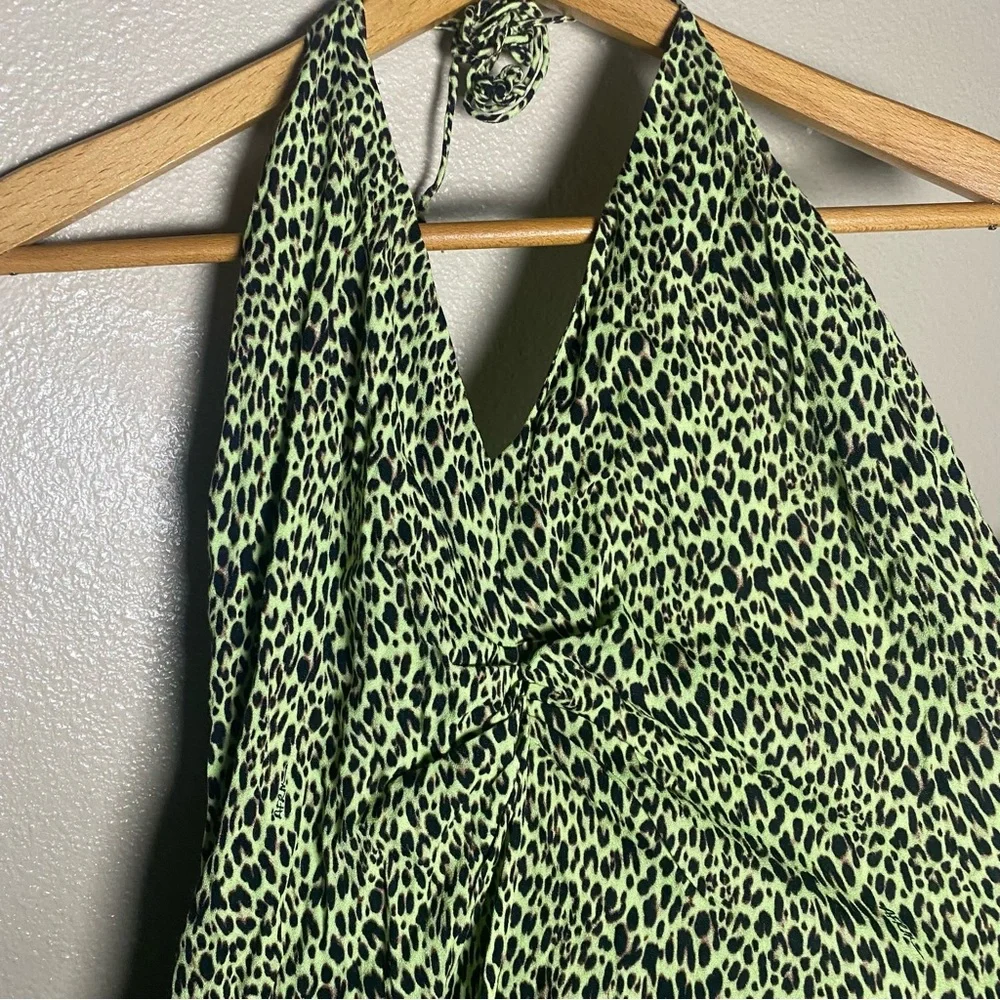 AFRM Green and Black Leopard Print Halter Dress front slit Beach XL - Picture 2 of 7